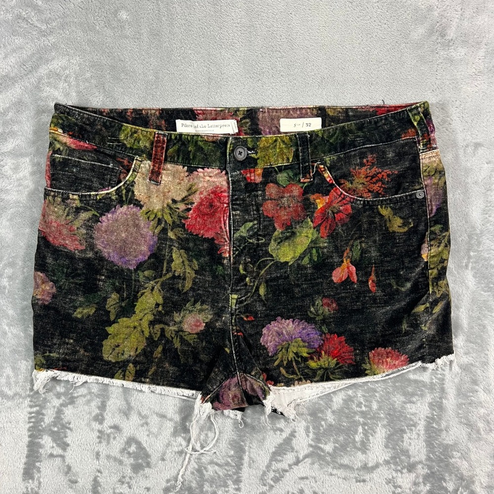 Pilcro and the Letterpress Floral Shorts Womens 32 Multicolor Raw Hem Boho Chic